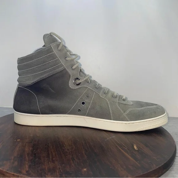Gucci High Top Shoes Mens Size 11 Gray White Suede Leather Made In Italy Luxury - Picture 2 of 15